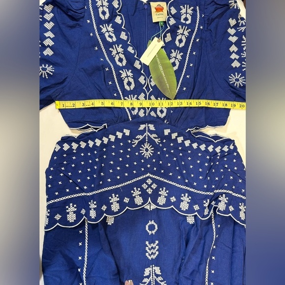 NWT Farm Rio Embroidered Puff-Sleeve Cutout Midi Dress - Picture 5 of 7